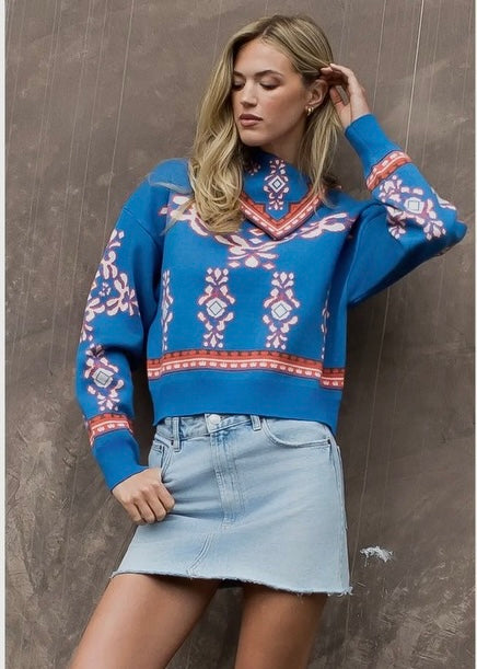 Long Sleeve Print Sweater