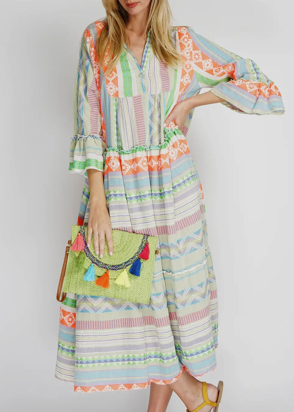 Multicolor Printed Long Cotton Dress