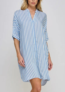 Blue And White Striped Dress With Pockets