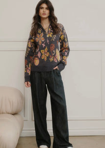 Half Zip Patterned Jacquard Top