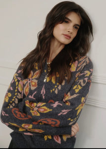 Half Zip Patterned Jacquard Top