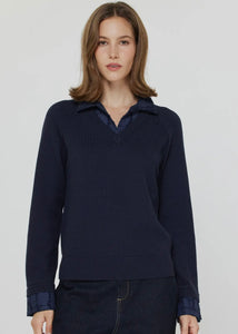 Collared V-Neck Combo Sweater