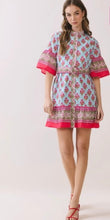 Load image into Gallery viewer, Printed Belted Mini Dress With Contrast Border
