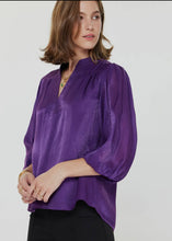 Load image into Gallery viewer, Stand Collar Split Neck Puff Sleeve Blouse
