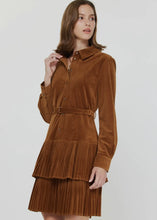 Load image into Gallery viewer, Collared Button Down Pleated Mini Dress
