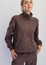 Load image into Gallery viewer, Espresso Rib Brushed Quarter Zip Sweatshirt
