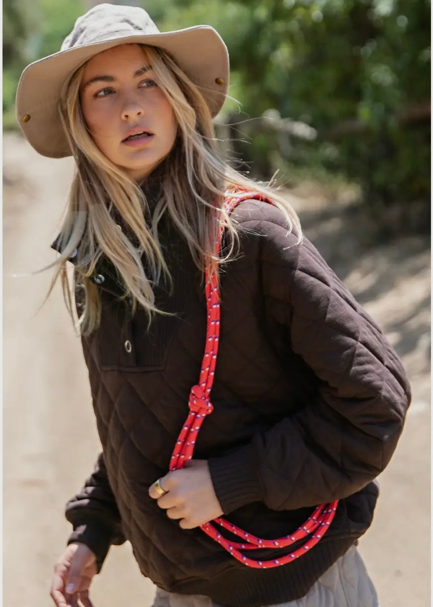 Espresso Quilted Quarter Snap Pullover