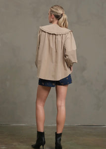 Beige Frill Collar Cotton Blouse