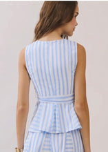 Load image into Gallery viewer, Striped Sleeveless Tie Waist Peplum Top
