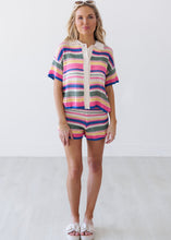 Load image into Gallery viewer, Collared Multi Stripe Crochet Button Down Top
