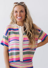 Load image into Gallery viewer, Collared Multi Stripe Crochet Button Down Top
