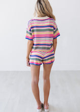 Load image into Gallery viewer, Collared Multi Stripe Crochet Button Down Top
