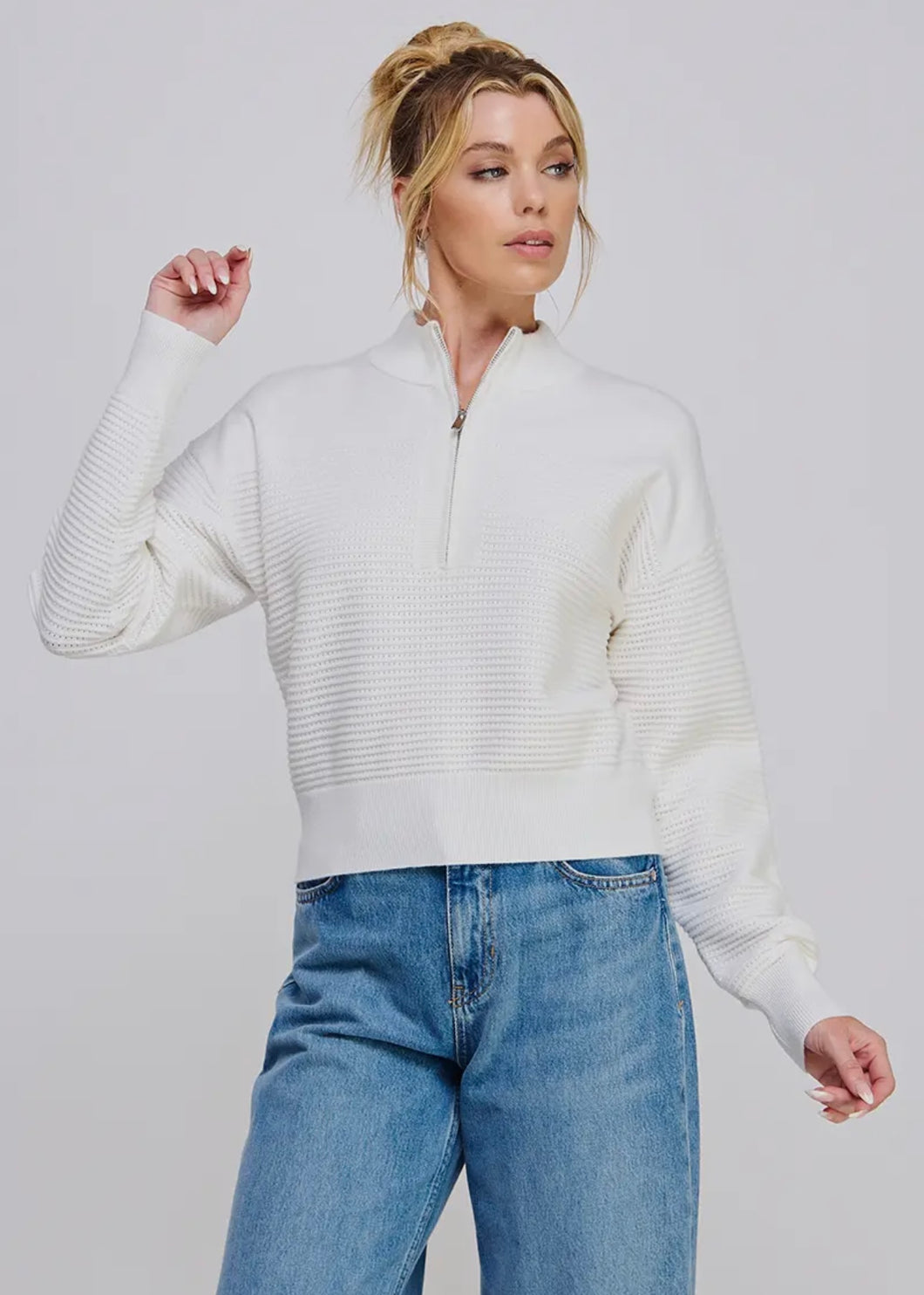 Dolman Half Zip Textured Rib Top