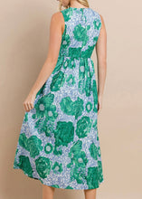Load image into Gallery viewer, Green and Blue Floral Midi Dress
