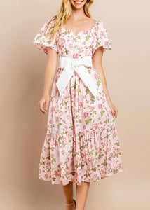 Floral Printed Flutter Sleeve Midi Dress