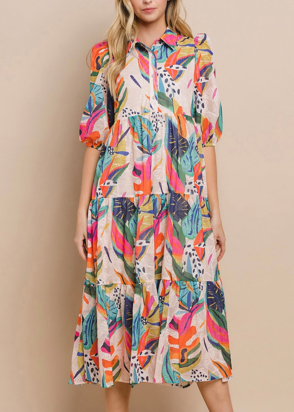 Printed Button Up Dress