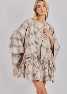 Plaid Fringe Hem Poncho