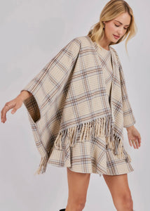 Plaid Fringe Hem Poncho