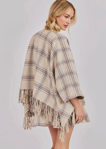Plaid Fringe Hem Poncho