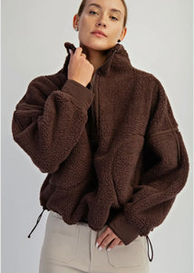 Espresso Sherpa Mock Neck Quarter Zip Jacket