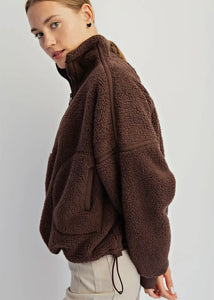 Espresso Sherpa Mock Neck Quarter Zip Jacket
