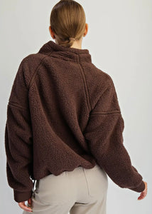 Espresso Sherpa Mock Neck Quarter Zip Jacket