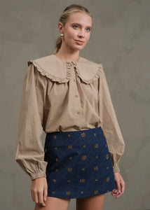 Embellished Quilted Denim Mini Skort