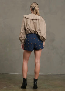 Embellished Quilted Denim Mini Skort