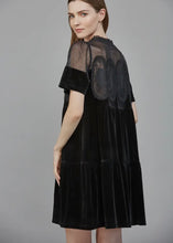Load image into Gallery viewer, Black Lace Detail Velvet Dress
