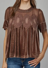 Load image into Gallery viewer, Lace Detail Babydoll Velvet Top
