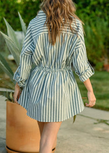 Light Olive Stripe Shirt Dress