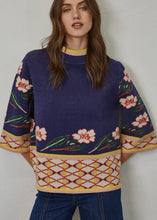 Load image into Gallery viewer, Navy Combo Print Mock Neck Sweater
