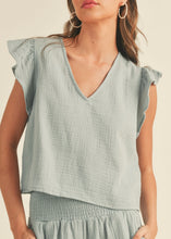 Load image into Gallery viewer, Sea Blue Gauze Flutter Sleeve Top
