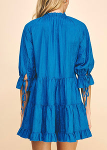 Blue Crinkle Mini Dress