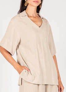 Sand Linen Collared Top