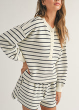 Load image into Gallery viewer, Navy Striped Terry Half Button Top
