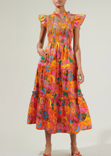 Load image into Gallery viewer, Pink and Orange Floral Midi Dress
