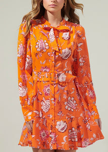 Orange Belted Mini Dress