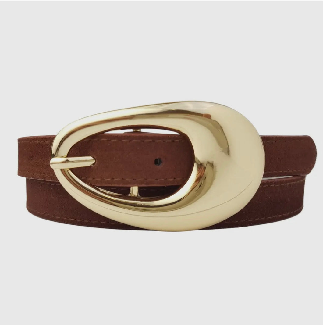 Genuine Suede Belt With Gold Teardrop Buckle