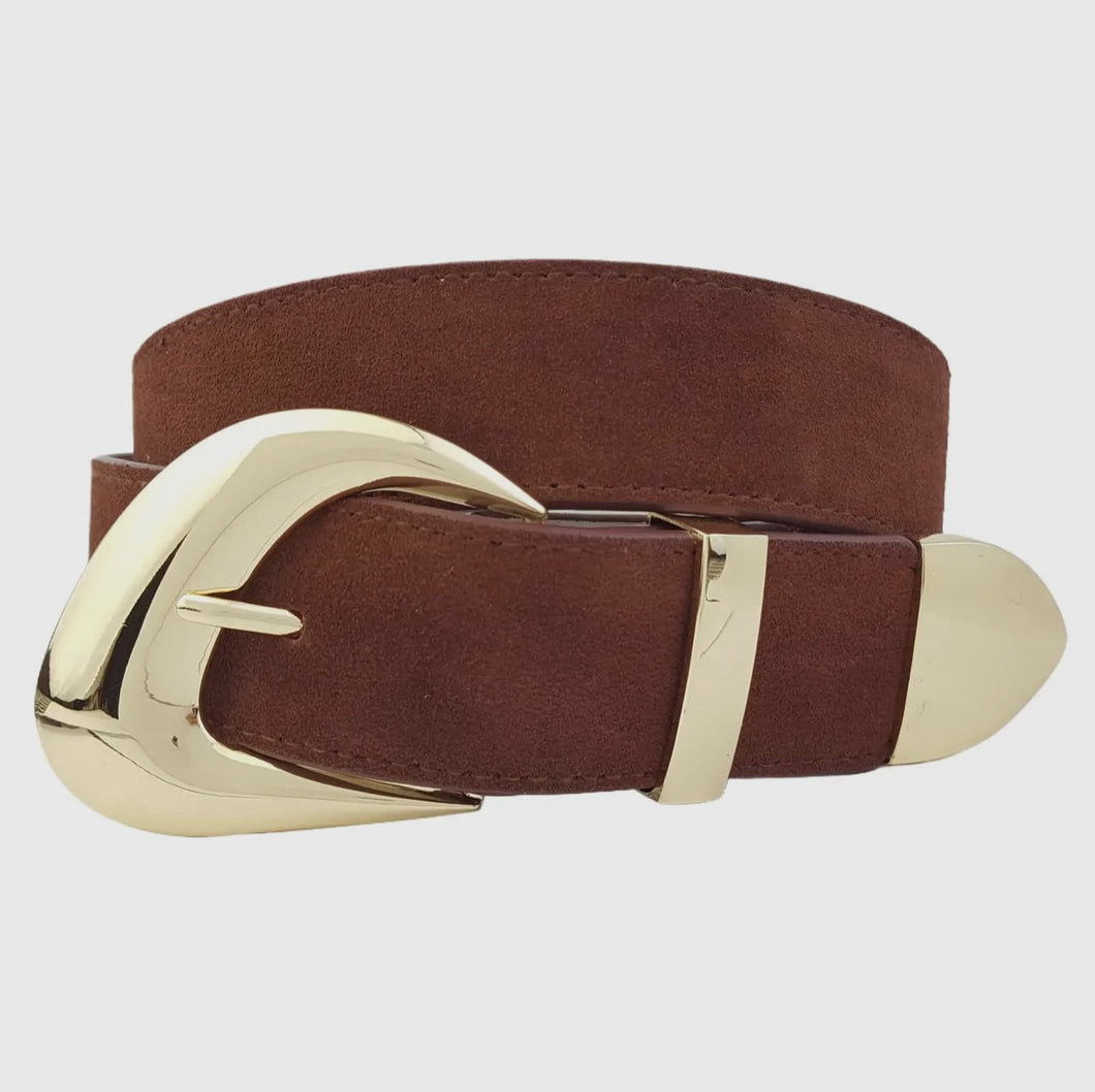 Genuine Suede Leather Belt With Trendy Buckle