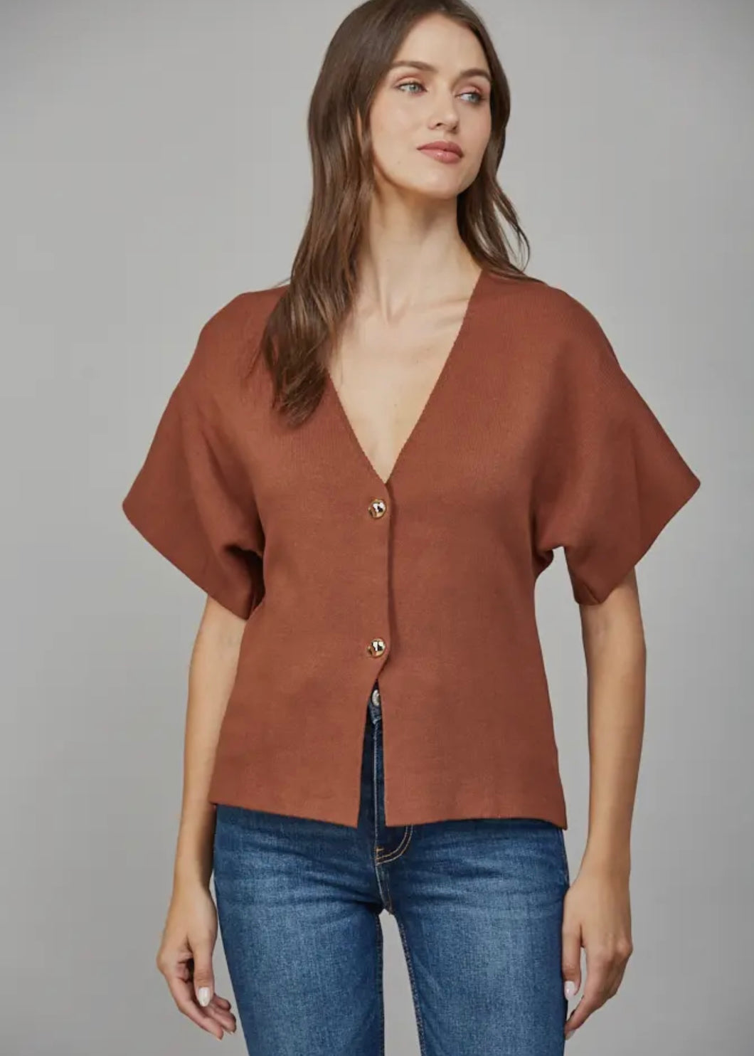 Front Button V-Neck Cardigan