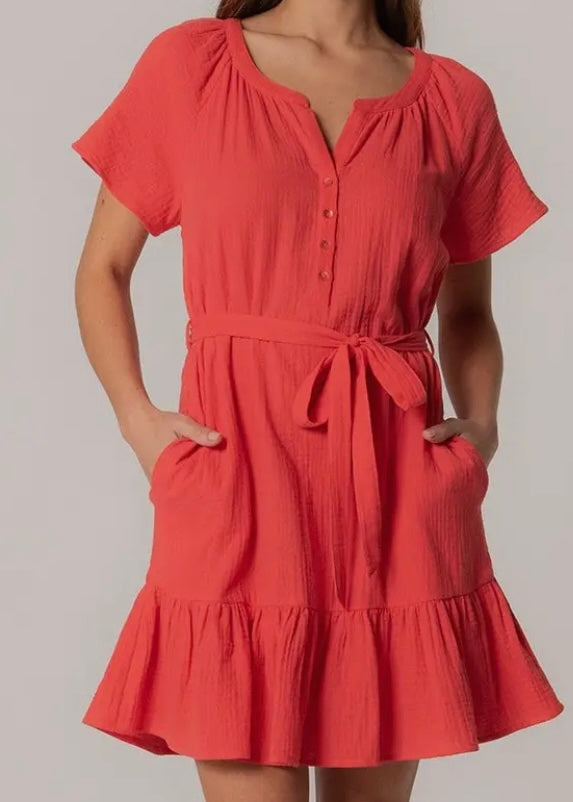 Cotton Gauze Red Dress