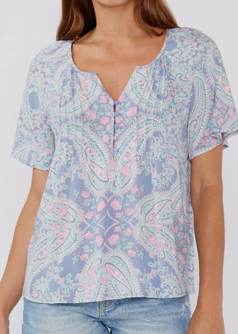 Flutter Sleeve Periwinkle Print Top