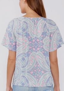 Flutter Sleeve Periwinkle Print Top