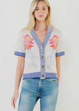 Load image into Gallery viewer, Knit Floral Stripe Trim Button Top
