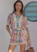 Load image into Gallery viewer, Garden Party Crochet Trim Satin Shirt
