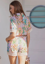 Load image into Gallery viewer, Garden Party Crochet Trim Satin Shirt
