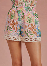 Load image into Gallery viewer, Garden Party Crochet Trim Satin Shorts

