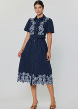 Load image into Gallery viewer, Embroidered Button Down Belted Midi Dress
