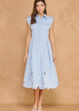Load image into Gallery viewer, Floral Cut-Out Embroidery Twill Midi Shirt Dress
